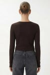 Kadın Karmen Düğme Detaylı Uzun Kollu Kahverengi Basic Top / Bluz