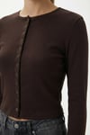 Kadın Karmen Düğme Detaylı Uzun Kollu Kahverengi Basic Top / Bluz