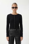 Kadın Karmen Düğme Detaylı Uzun Kollu Siyah Basic Top / Bluz