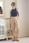 Kadın Keten Beli Lastikli Cepli Camel Pantolon 