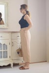 Kadın Keten Beli Lastikli Cepli Camel Pantolon 