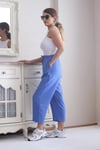 Kadın Keten Beli Lastikli Cepli Mavi Pantolon 