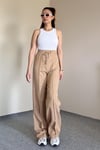 Kadın Keten Dokulu Carla Bel Lastikli Camel Pantolon