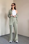 Kadın Keten Dokulu Carla Çağla Yeşili Oversize Gömlek
