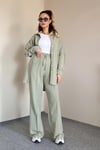 Kadın Keten Dokulu Carla Çağla Yeşili Oversize Gömlek