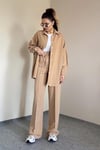 Kadın Keten Dokulu Carla Camel Oversize Gömlek
