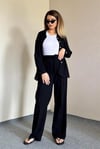 Kadın Keten Dokulu Carla Siyah Oversize Gömlek