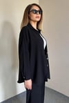 Kadın Keten Dokulu Carla Siyah Oversize Gömlek