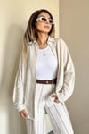 Kadın Keten Dokulu Carla Taş Oversize Gömlek
