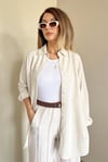 Kadın Keten Dokulu Carla Taş Oversize Gömlek