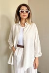 Kadın Keten Dokulu Carla Taş Oversize Gömlek