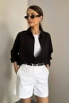 Kadın Keten Serisi Siyah Oversize Gömlek
