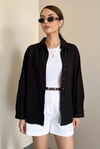 Kadın Keten Serisi Siyah Oversize Gömlek