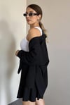 Kadın Keten Serisi Siyah Oversize Gömlek
