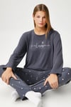 Kadın Loves Ekstra Soft Bisiklet Yaka Kalpli Antrasit Pijama Takımı
