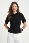 Kadın Luma Belden Oturan Bağcıklı Ayarlanabilir Pamuk Siyah T-shirt / Bluz