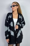 Kadın Mabel Yumuşak Doku Siyah Gri Oversize Hırka