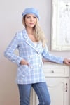 Kadın Mavi Ekose Desen Cepli Astarlı Blazer Ceket