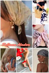 Kadın Mavi Turuncu Geometrik Desen Bandana