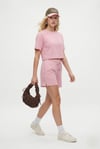 Kadın Molly %100 Pamuk Bel Lastikli Şort Crop T-shirt Örme Pembe Alt Üst Takım