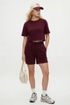 Kadın Molly %100 Pamuk Bel Lastikli Şort Crop T-shirt Örme Bordo Alt Üst Takım