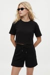 Kadın Molly %100 Pamuk Bel Lastikli Şort Crop T-shirt Örme Siyah Alt Üst Takım