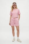 Kadın Molly %100 Pamuk Bel Lastikli Şort Crop T-shirt Örme Pembe Alt Üst Takım