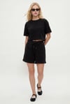 Kadın Molly %100 Pamuk Bel Lastikli Şort Crop T-shirt Örme Siyah Alt Üst Takım