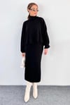 Kadın Moni Siyah Oversize Kazak Kalem Etek Alt Üst Triko Takım