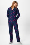 Kadın Nora Premium Lacivert Kalp Desen Süet Doku Düğmeli Yılbaşı Pijama Takımı