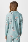 Kadın Nora Premium Mint Penguen Süet Doku Düğmeli Yılbaşı Pijama Takımı