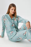 Kadın Nora Premium Mint Penguen Süet Doku Düğmeli Yılbaşı Pijama Takımı
