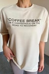Kadın Oversize Yaka Fitilli Bej T-Shirt