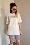 Kadın Oversize Yaka Fitilli Bej T-Shirt
