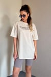 Kadın Oversize Yaka Fitilli Bej T-Shirt