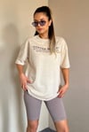 Kadın Oversize Yaka Fitilli Bej T-Shirt