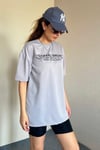 Kadın Oversize Yaka Fitilli Gri T-Shirt