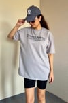 Kadın Oversize Yaka Fitilli Gri T-Shirt