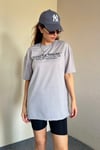 Kadın Oversize Yaka Fitilli Gri T-Shirt