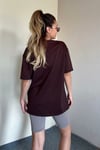 Kadın Oversize Yaka Fitilli Kahverengi T-Shirt