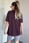 Kadın Oversize Yaka Fitilli Kahverengi T-Shirt