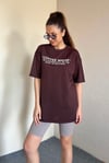 Kadın Oversize Yaka Fitilli Kahverengi T-Shirt