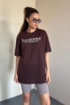 Kadın Oversize Yaka Fitilli Kahverengi T-Shirt