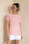 Kadın Pembe Beyaz Çizgili Basic T-Shirt