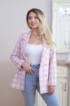 Kadın Pembe Ekose Desen Cepli Astarlı Blazer Ceket