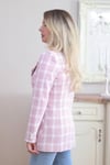 Kadın Pembe Ekose Desen Cepli Astarlı Blazer Ceket