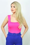 Kadın Pembe Kare Yaka Triko Crop Atlet / Bluz