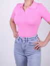 Kadın Pembe Polo Yaka Kısa Kol Triko Bluz