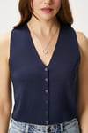 Kadın Petite Çıtçıtlı Crop Lacivert Triko Yelek
