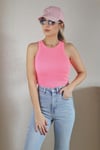 Kadın Premium Doku Neon Pembe Fitilli Pamuklu Atlet